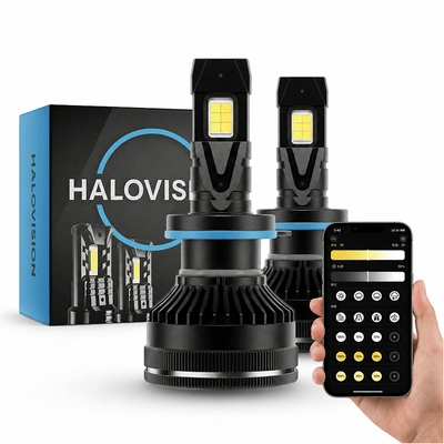 HaloVision Smart H7 LED Koplampen – App-Bediening – Dimbaar en Schakelbaar 3000K tot 6000K – Canbus LED Geel naar Wit Autolampen Set