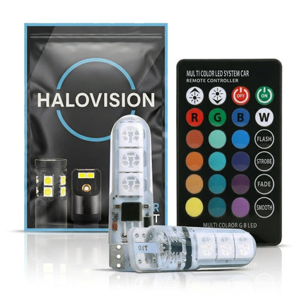 HaloVision HaloVision T10 W5W LED RGBW Bluetooth Set met Afstandsbediening - Wit Blauw Rood Groen Multicolor - 12V Interieurverlichting Kentekenverlichting Stadslicht Set van 2 HaloVision 1