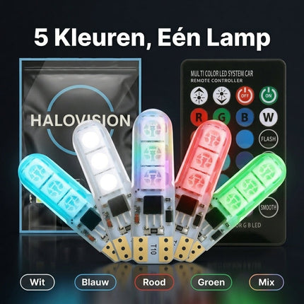 HaloVision HaloVision T10 W5W LED RGBW Bluetooth Set met Afstandsbediening - Wit Blauw Rood Groen Multicolor - 12V Interieurverlichting Kentekenverlichting Stadslicht Set van 2 HaloVision 4