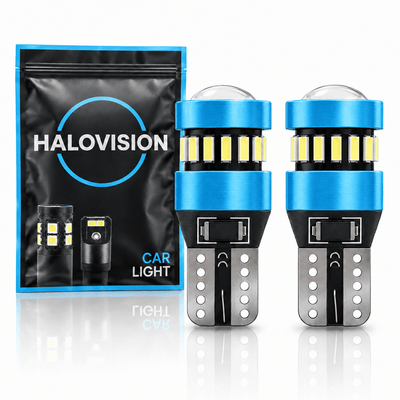 Halovision T10 W5W LED Strobe Lampjes IJsblauw 8000K - Flitsend Stadslicht Dagrijverlichting Koplamp Canbus 12V Steekfitting met Lens Set van 2