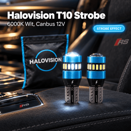 HaloVision Halovision T10 W5W LED Strobe Lampjes Wit 6000K - Flitsend Stadslicht Dagrijverlichting Koplamp Canbus 12V Steekfitting met Lens Set van 2 HaloVision 2