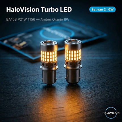 HaloVision HaloVision Turbo LED BA15S P21W 1156 Amber Oranje 6W – Canbus Plug en Play Knipperlicht Richtingaanwijzer LED Set van 2 Autolampen HaloVision 2