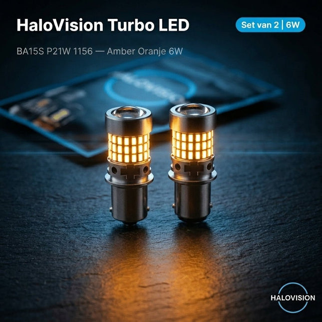 HaloVision HaloVision Turbo LED BA15S P21W 1156 Amber Oranje 6W – Canbus Plug en Play Knipperlicht Richtingaanwijzer LED Set van 2 Autolampen HaloVision 2