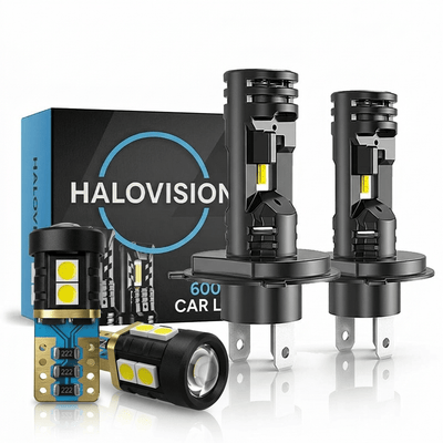 HaloVision Turbo LED Koplamp H4 + T10 W5W Bundel 6000K Helder Wit - Canbus Plug en Play Dimlicht Grootlicht Stadslicht DRL Interieur en Kenteken LED Set