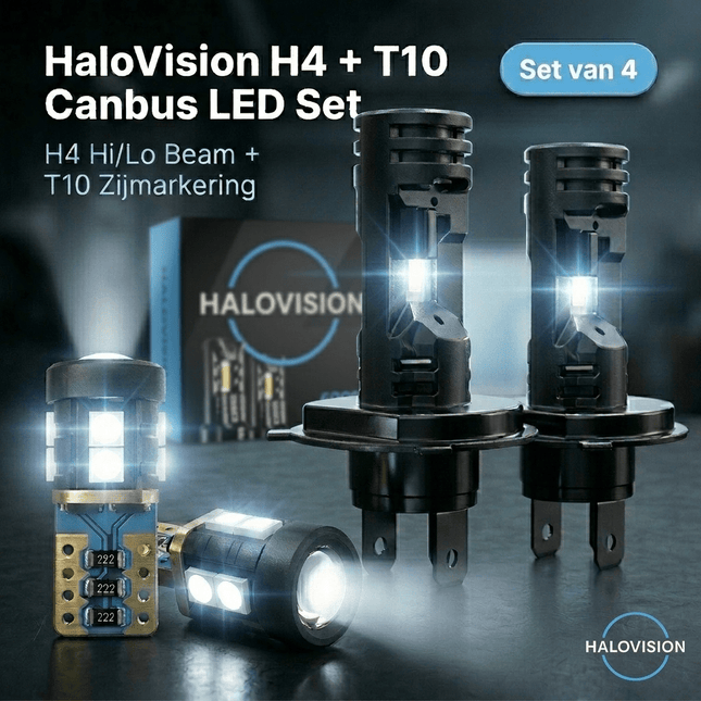 HaloVision HaloVision Turbo LED Koplamp H4 + T10 W5W Bundel 6000K Helder Wit - Canbus Plug en Play Dimlicht Grootlicht Stadslicht DRL Interieur en Kenteken LED Set HaloVision 2