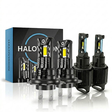 HaloVision HaloVision Turbo LED Koplampen H7 + H15 – 25W 5000Lm 6000K Helder Wit – Canbus Plug en Play Dimlicht + Dagrijverlichting Grootlicht LED Set van 4 Autolampen Combideal 1