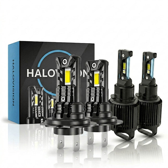 HaloVision HaloVision Turbo LED Koplampen H7 + H15 – 25W 5000Lm 6000K Helder Wit – Canbus Plug en Play Dimlicht + Dagrijverlichting Grootlicht LED Set van 4 Autolampen Combideal 1