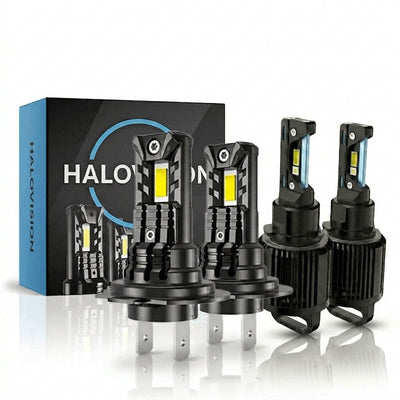 HaloVision Turbo LED Koplampen H7 + H15 – 25W 5000Lm 6000K Helder Wit – Canbus Plug en Play Dimlicht + Dagrijverlichting Grootlicht LED Set van 4 Autolampen