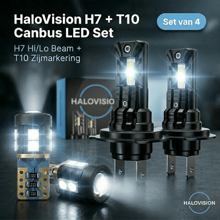 HaloVision HaloVision Turbo LED Koplampen H7 + Stadslicht T10 – 25W 30000Lm 6000K Helder Wit – Canbus Plug en Play Dimlicht + Dagrijverlichting LED Set van 4 Autolampen Combideal 2