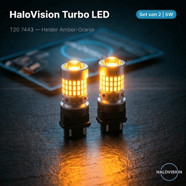 HaloVision HaloVision Turbo LED T20 7443 Amber Oranje 6W – Canbus Plug en Play Knipperlicht Richtingaanwijzer LED Set van 2 Autolampen HaloVision 2