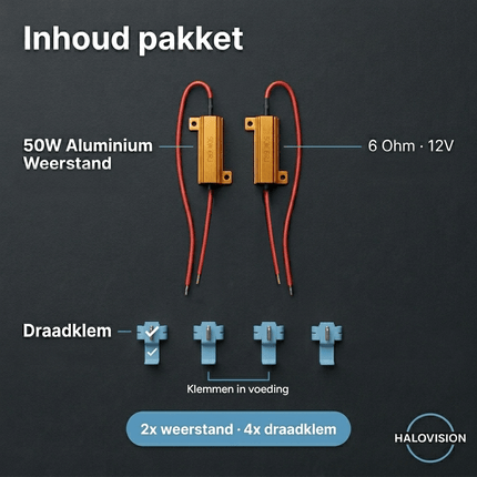 HaloVision Halovision Universele Halogeen naar LED Canbus Anti - Error Decoder Weerstand 6 Ohm 50W Set - Voorkom Foutmeldingen en Flikkering bij LED Verlichting HaloVision 6