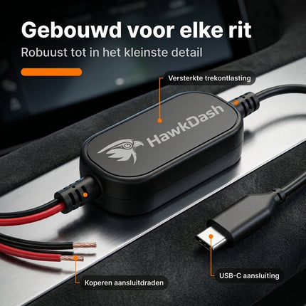 HawkDash HawkDash Dashcam Hardwire Kit USB-C – Continue Parkeervoeding 12V/24V naar 5V 2A voor Aansluiting op de Zekeringkast NORGOS 7