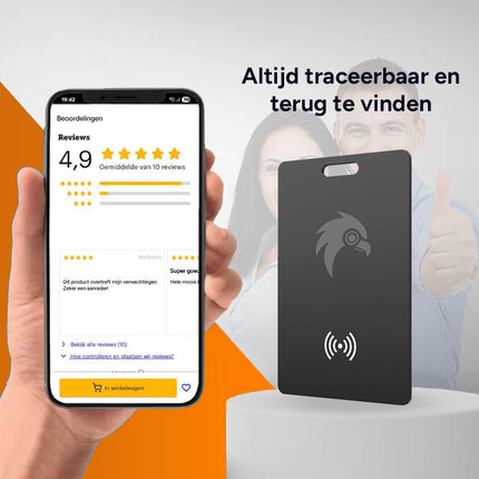 HawkDash Ultradunne Global GPS Android Tracker Card – Draadloos Opladen Waterdichte Smart Wallet Tracker Compatibel met Google Find My Device - VCTparts.nl