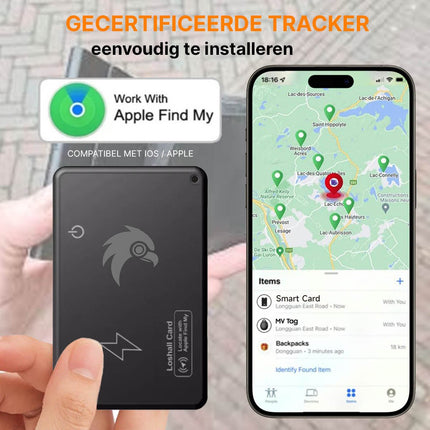 VCTparts HawkDash Ultradunne Global GPS IOS iPhone Tracker Card – Draadloos Opladen Waterdichte Smart Wallet Tracker Compatibel met Apple Find My Device NORGOS 3