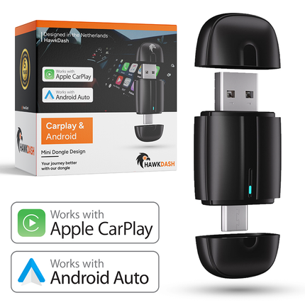 HawkDash Mini 2-in-1 Car Dongle - CarPlay Dongle - Android Auto Dongle - Draadloos CarPlay & Android Auto - Zwart - VCTparts.nl