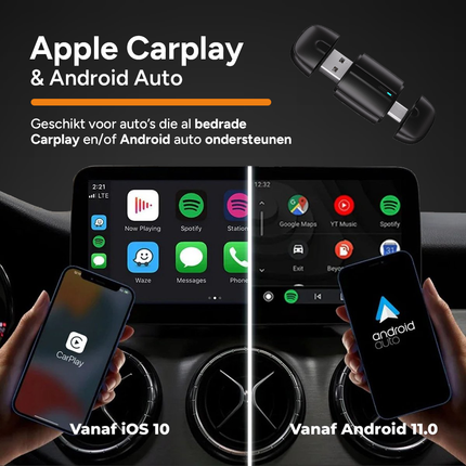 HawkDash Mini 2-in-1 Car Dongle - CarPlay Dongle - Android Auto Dongle - Draadloos CarPlay & Android Auto - Zwart - VCTparts.nl