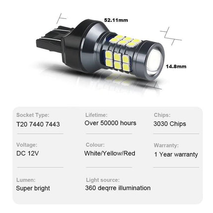 VCTparts High Power T20 LED Lamp Bol - Rood (set) 7443 WY21W W21W 3030SMD NORGOS 7
