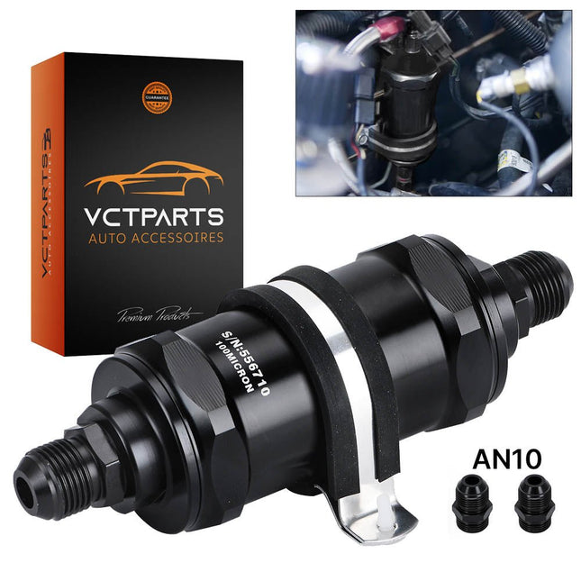 VCTparts Inline Brandstoffilter AN10 Zwart 100 micron RVS Element - Geschikt voor Benzine Diesel en Ethanol VCTparts 1