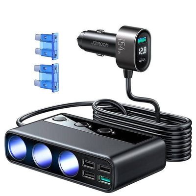 Joyroom Autolader met Sigarettenaansteker Splitter 154W - 3x 12V Aansluiting 4x USB A en USB C Snellader
