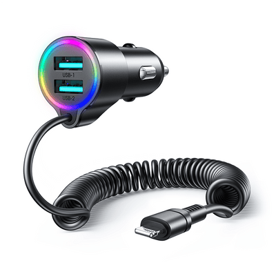 Joyroom Autolader Oplader Lightning & USB-A Snellader -  17W (1.5m) [Triple Fast Car Charger]