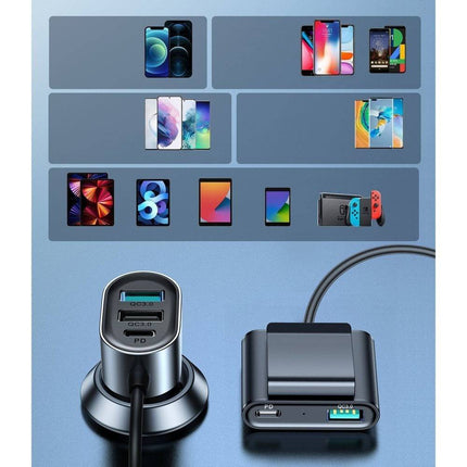 Joyroom Autolader Oplader Snellader 3x USB - A & 2x USB - C 72W (1.5m) [5x QC Fast Car Charger] - VCTparts.nl