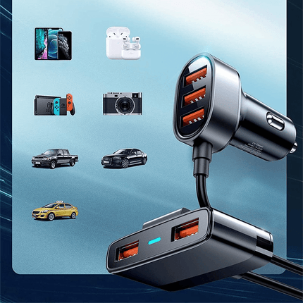 Joyroom Autolader Oplader Snellader 5x USB - A 6.2A (1.5m) [5x QC Fast Car Charger] - VCTparts.nl
