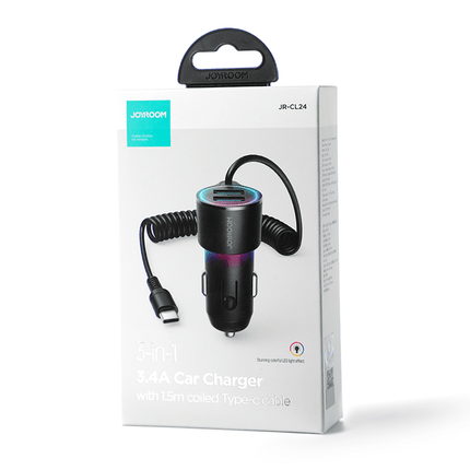 Joyroom Autolader Oplader USB - C & USB - A Snellader - 17W (1.5m) [Triple Fast Car Charger] - VCTparts.nl