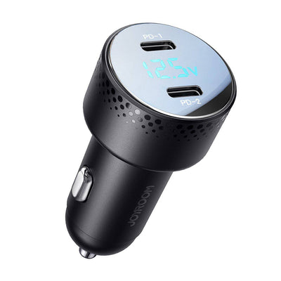 Joyroom Autolader Snellader 2x USB-C 70W met LED Display Zwart