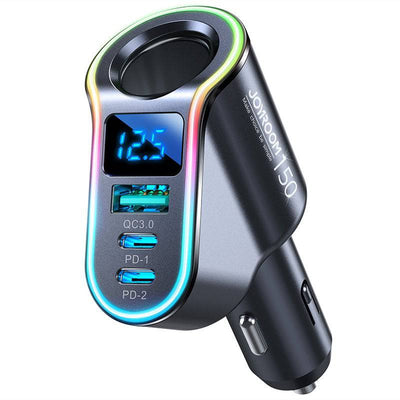 Joyroom Autolader Snellader JR-CL21 4-in-1 USB-A QC3.0 en 2xUSB-C PD 150W - Zwarte Fast Car Charger