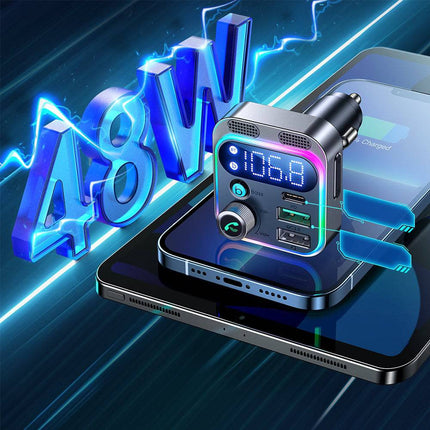 Joyroom Bluetooth Muziek FM Transmitter Handsfree Bellen met BassBooster USB - C & 2x USB - A Lader Zwart - VCTparts.nl