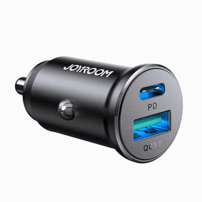 Joyroom Mini Autolader Dubbele Snellader USB-C & USB-A 30W Zwart