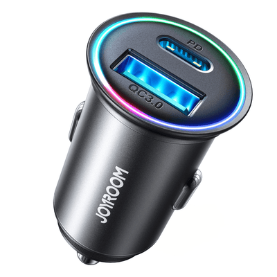 Joyroom Mini Autolader Snellader USB-C & USB-A 60W met LED Indicator Zwart