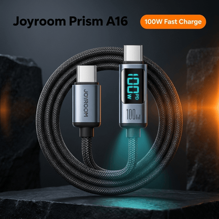 Joyroom Joyroom Prism Series A16 USB - C naar USB - C Kabel 100W - met LED Display voor Snelladen en Dataoverdracht Zwart 1,2m Oplaadsnoer Hurtel 2