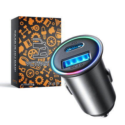 VCTparts Mini Autolader Snellader USB - C & USB - A 60W met LED Indicator Zwart VCTparts 3