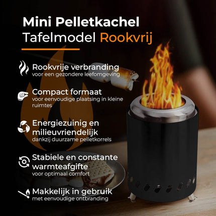 VCTparts Mini Pelletkachel Vuurkorf Rookvrij Tafelmodel – Compacte en Gezellige Warmteoplossing NORGOS 3