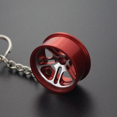 Mini Velg Sleutelhanger Aluminium - Rood met Chrome