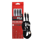 MoBile MoBile 3 - in - 1 USB Kabel USB - A, USB - C, Lightning 1.2m – Nylon Gevlochten Snellader Oplaadsnoer Kabel Zwart Einparts 1