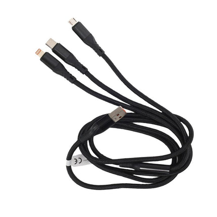 MoBile MoBile 3 - in - 1 USB Kabel USB - A, USB - C, Lightning 1.2m – Nylon Gevlochten Snellader Oplaadsnoer Kabel Zwart Einparts 5