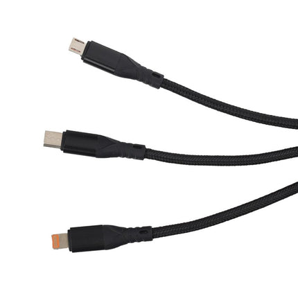 MoBile MoBile 3 - in - 1 USB Kabel USB - A, USB - C, Lightning 1.2m – Nylon Gevlochten Snellader Oplaadsnoer Kabel Zwart Einparts 4