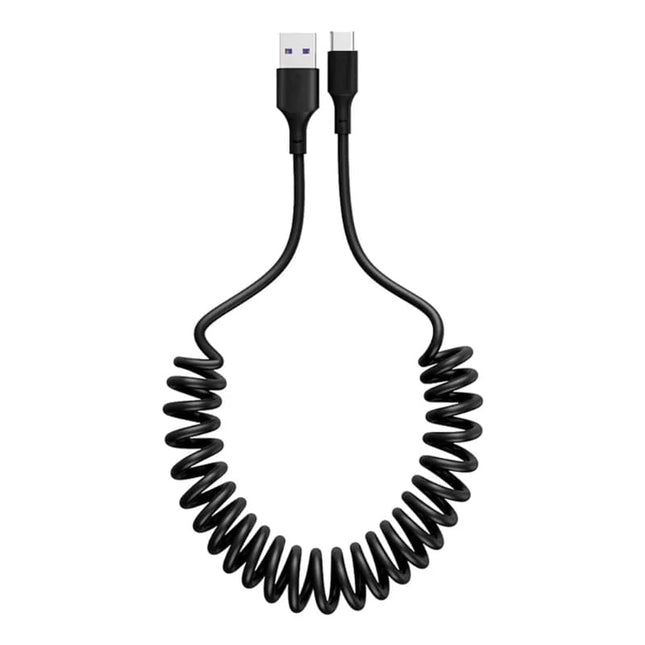 Oplaadkabel Auto Rekbare USB 3.0 naar USB - C Krulsnoer Veer 1.5 Meter Zwart - VCTparts.nl