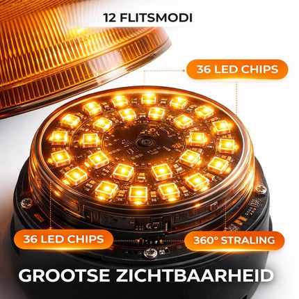 VCTparts Oranje LED Batterij Zwaailicht Noodverlichting met Afstandsbediening en Magneet 36LED 12/24V Oplaadbaar VCTparts 2