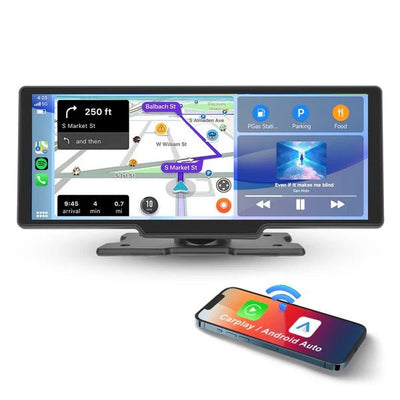 Podofo A3073 9.3-inch Auto Scherm met CarPlay en Android Auto – Inclusief Voor- en Achtercamera Dashcam
