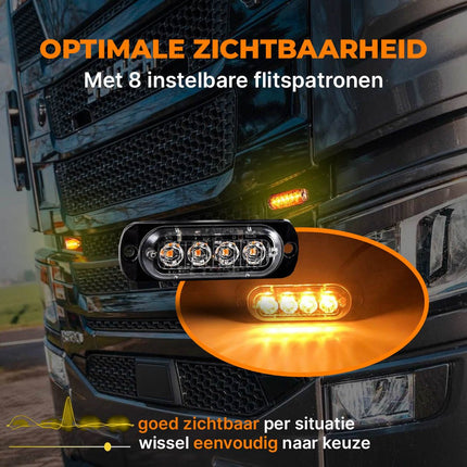 Professionele Oranje Gele LED Grillflitsers en Bumperflitsers (IP65) Krachtige Stroboscoop Zwaailichten Set voor Werkverkeer en Hulpdiensten - VCTparts.nl