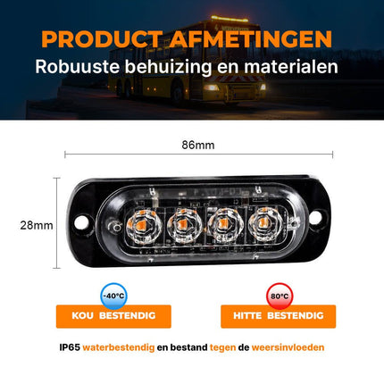 Professionele Oranje Gele LED Grillflitsers en Bumperflitsers (IP65) Krachtige Stroboscoop Zwaailichten Set voor Werkverkeer en Hulpdiensten - VCTparts.nl