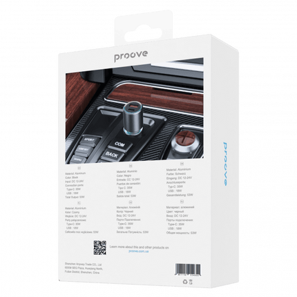 Proove 53W Snelle Auto Oplader USB en USB - C – Dubbele Autolader met Power Delivery 3.0 en LED Indicator in Metallic Grijs - VCTparts.nl