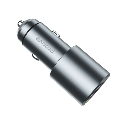 Proove 53W Snelle Auto Oplader USB en USB - C – Dubbele Autolader met Power Delivery 3.0 en LED Indicator in Metallic Grijs - VCTparts.nl