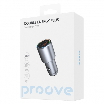 Proove 53W Snelle Auto Oplader USB en USB - C – Dubbele Autolader met Power Delivery 3.0 en LED Indicator in Metallic Grijs - VCTparts.nl