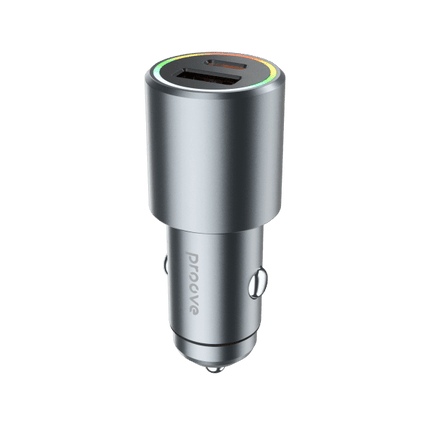 Proove 53W Snelle Auto Oplader USB en USB - C – Dubbele Autolader met Power Delivery 3.0 en LED Indicator in Metallic Grijs - VCTparts.nl