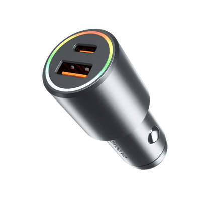 Proove 53W Snelle Auto Oplader USB en USB-C – Dubbele Autolader met Power Delivery 3.0 en LED Indicator in Metallic Grijs