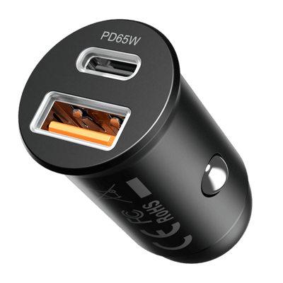 Proove 65W Snelle Auto Oplader USB-A en USB-C – Krachtige Compacte Autolader met PD 3.0 en LED Indicator in Zwart Aluminium